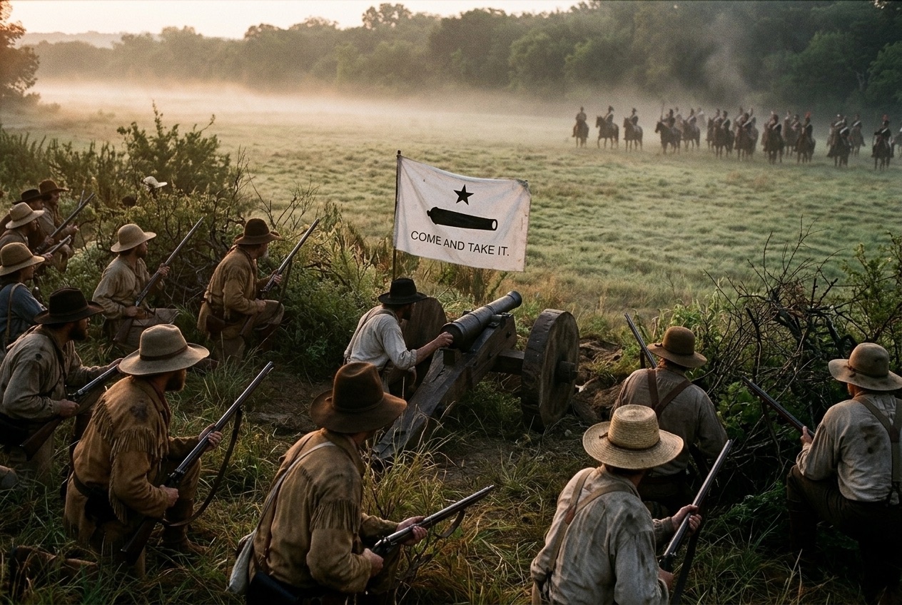 A dramatized Come and Take It scene from Texas Legacy in Lights.