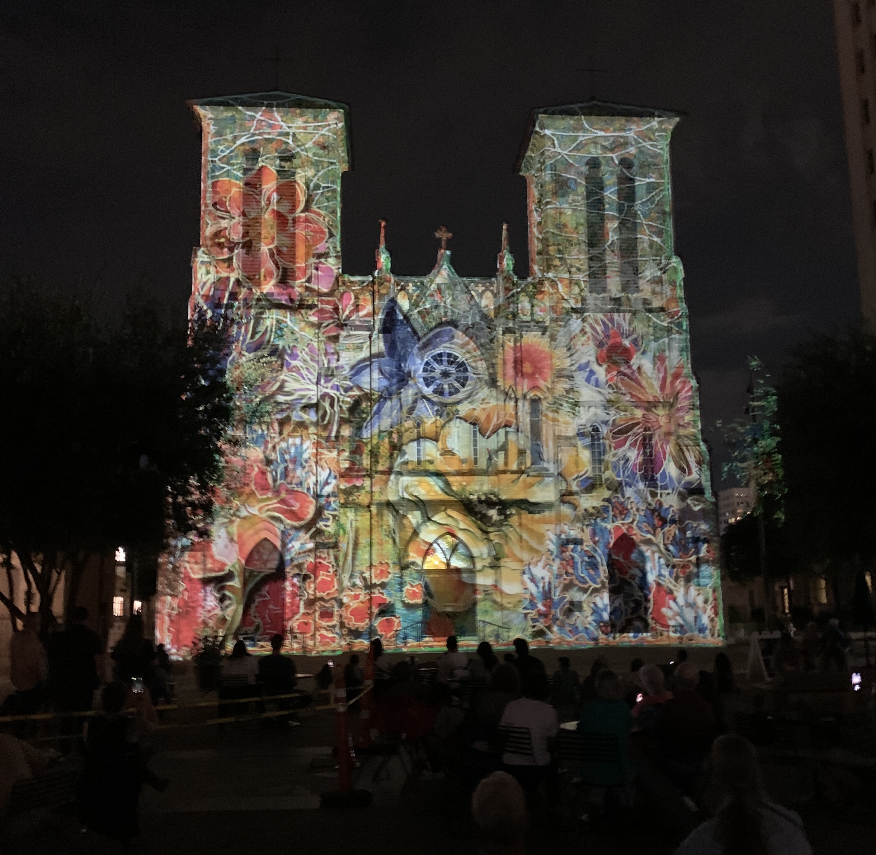 The Saga projected on San Fernando Cathedral in San Antonio